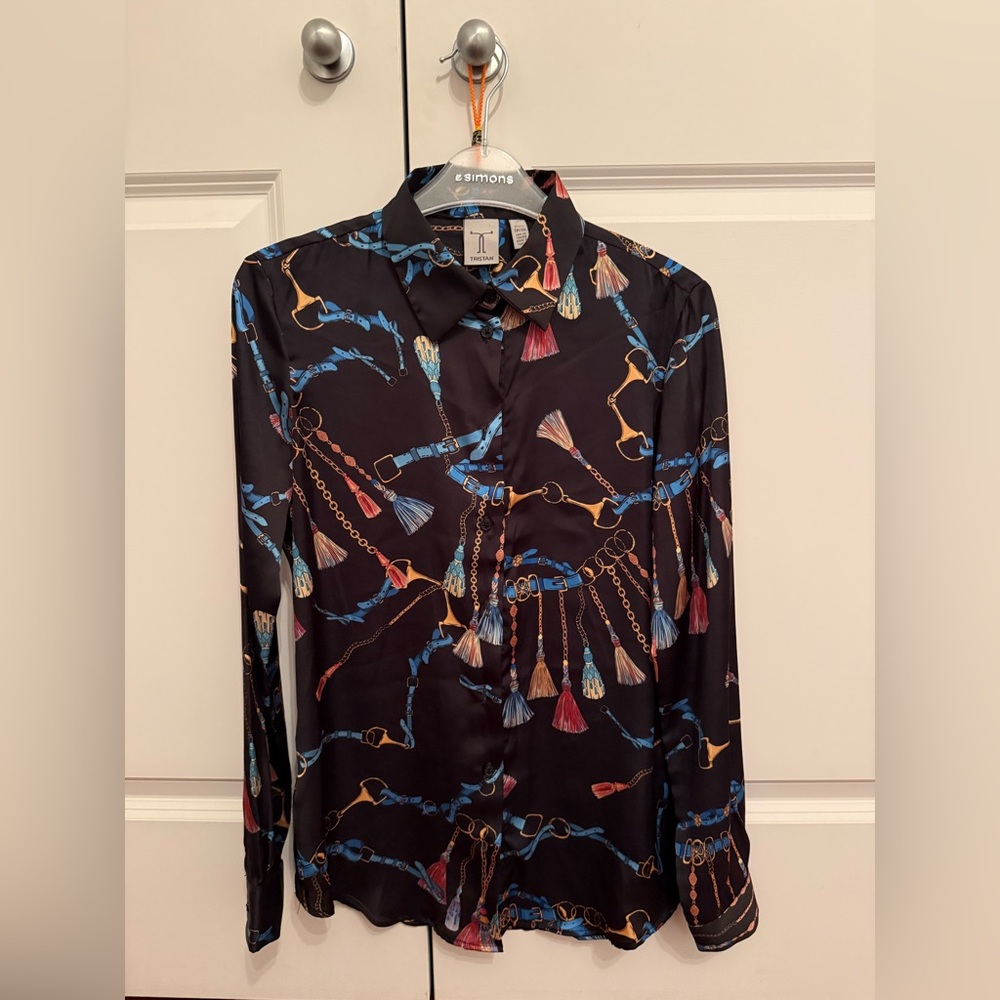 Tristan Black and Blue Chain Print Shirt